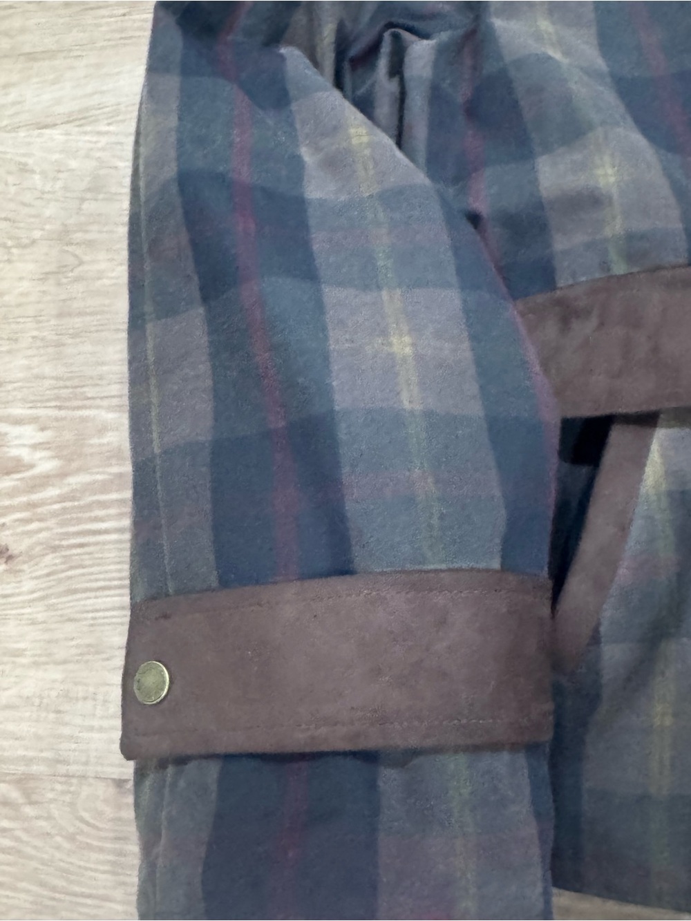 7 For All Mankind Navy and Brown Plaid Utility Jacket with Suede Trim - Picture 8 of 11